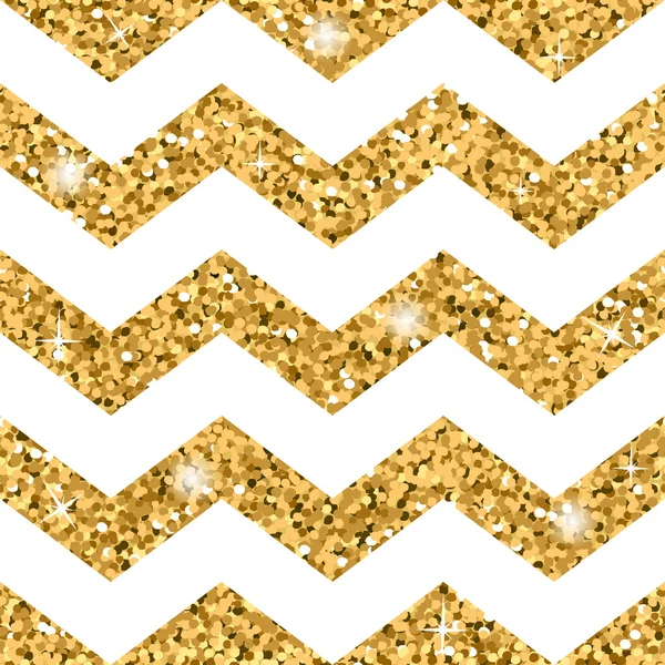 Zigzag naadloze patroon goud glitter en wit sjabloon — Stockvector