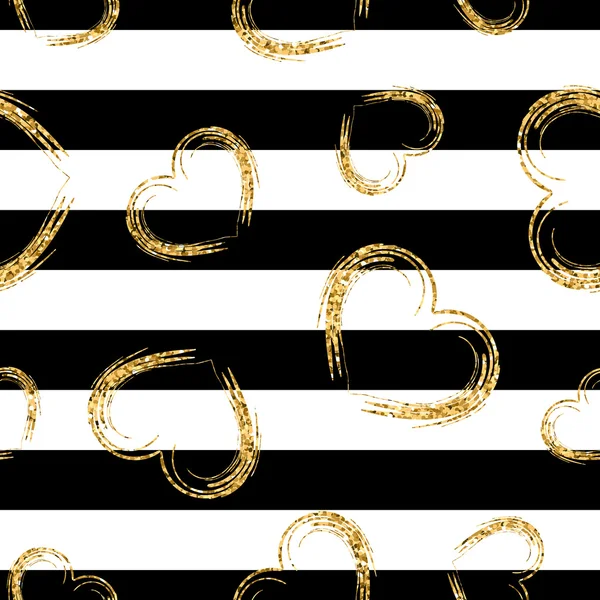 Golden hearts black stripes grunge chaotic 1 — Stock Vector