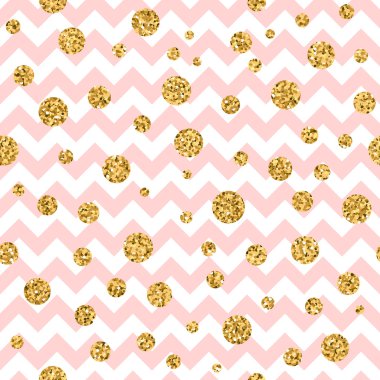 Altın polka nokta dikişsiz desen zig zag pembe