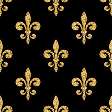 Golden fleur-de-lis seamless pattern black clipart