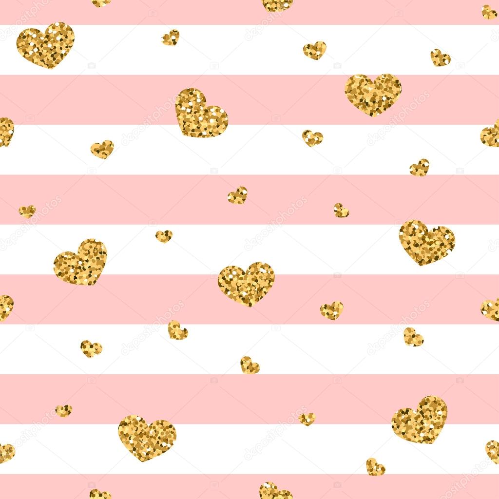 Golden hearts pink stripes seamless pattern 1 Stock Vector by ©Alona_S ...
