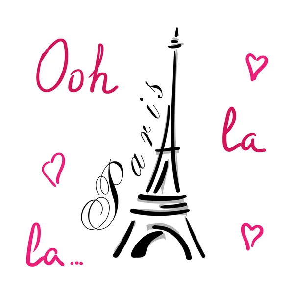 Torre Eiffel con corazones dibujados a mano — Vector de stock
