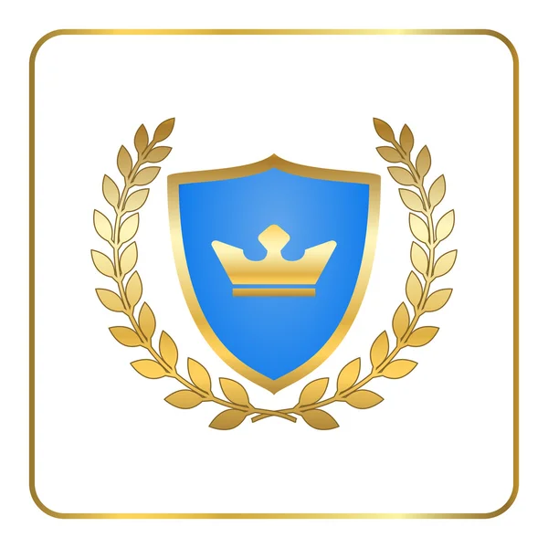 Escudo de oro laurel corona icono corona blanca — Vector de stock