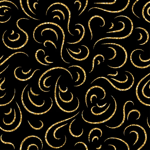 Gold swirl seamless pattern draw black — ストックベクタ