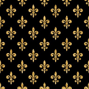 Altın fleur-de-lis dikişsiz desen siyah 2
