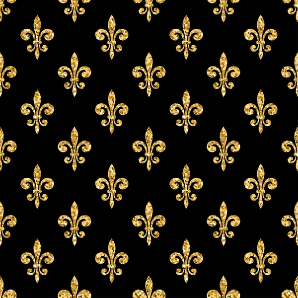 Золотой флер-де-лис бесшовные узор черный 2 — стоковый вектор