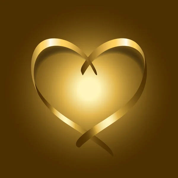 Coração de fita de seda de ouro — Vetor de Stock