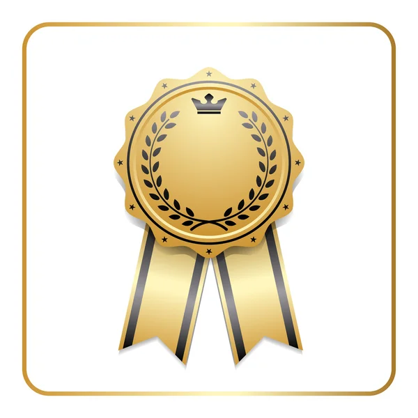 Díj szalag arany ikon babérkoszorút korona — Stock Vector