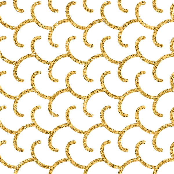 Ondas de desenhos animados padrão sem costura geométrica Glitter ouro modelo branco — Vetor de Stock