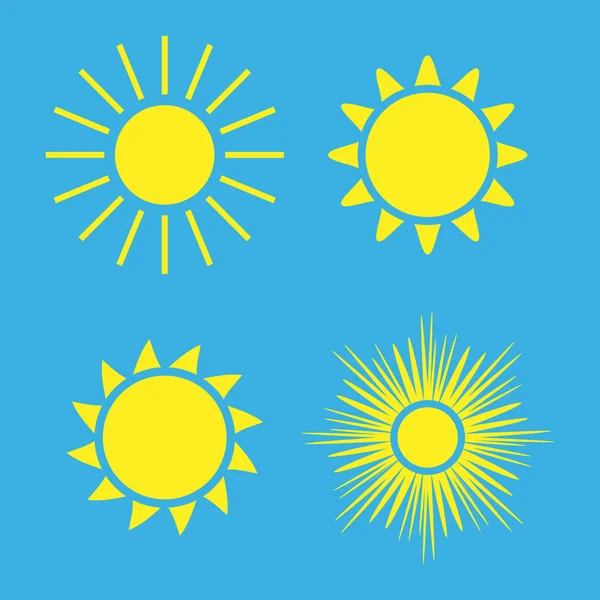 Icônes soleil ensemble bleu Collection jaune — Image vectorielle
