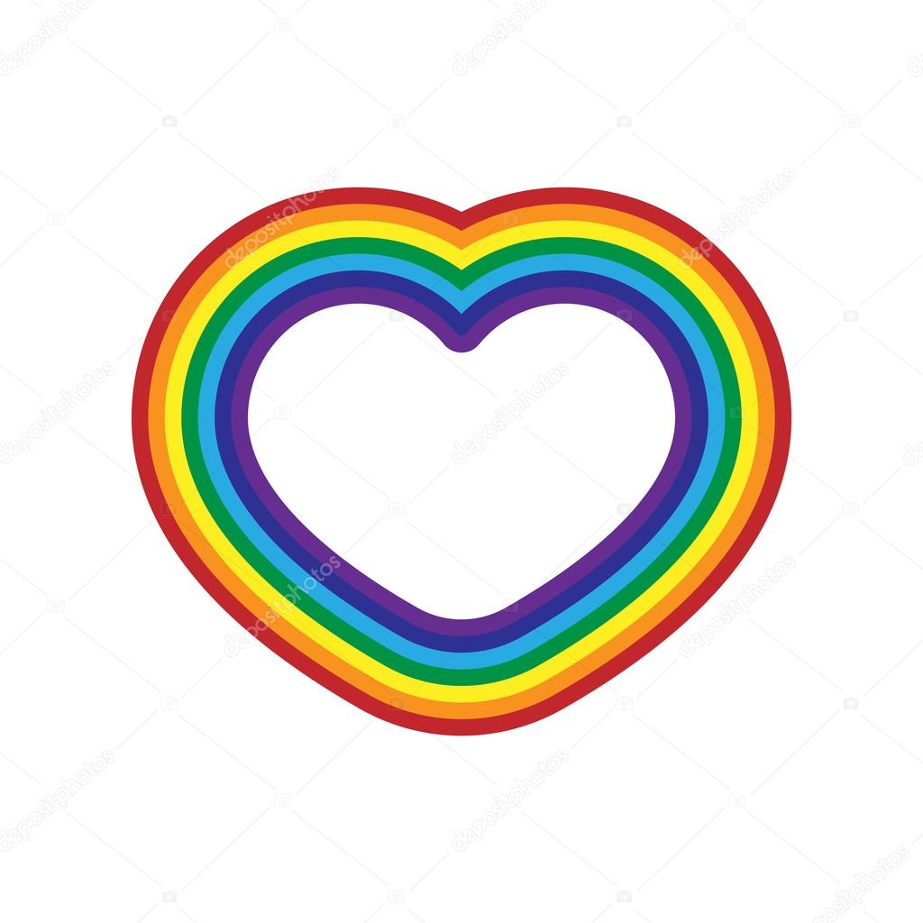 Rainbow icon heart. Flat sign, isolated on white background. Colorful light and bright design element for decorative concept. Symbol of rain, sky, clear and love, Valentine day. Vector illustration.