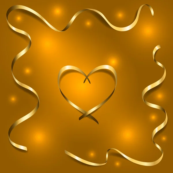 Gold Seide Herz mit Rahmen Bänder — Stockvektor