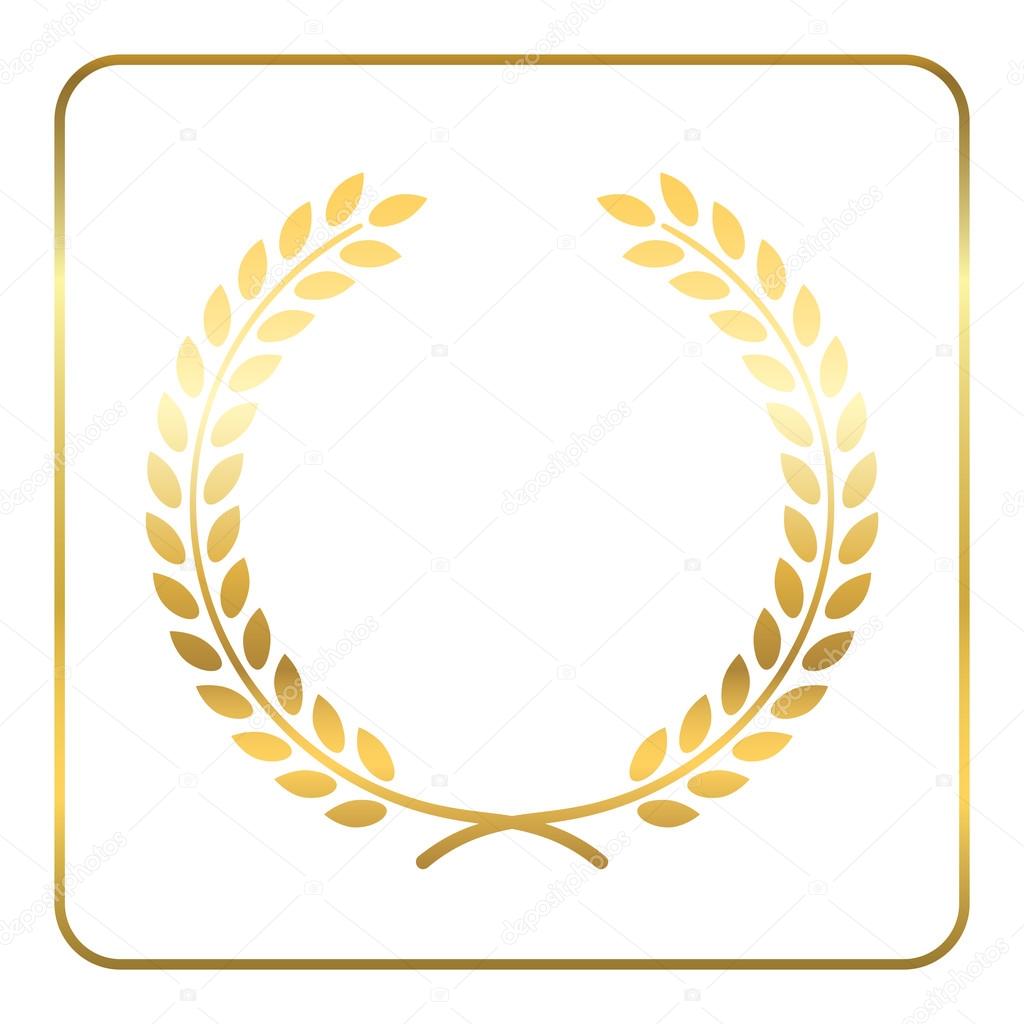 Gold laurel wreath. Symbol of victory and achievement. Design element for decoration of medal, award, coat of arms or anniversary logo. Golden leaf silhouette on white background. Vector illustration.