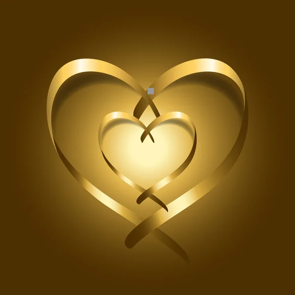 Два золотих шовкових стрічки серця — стоковий вектор