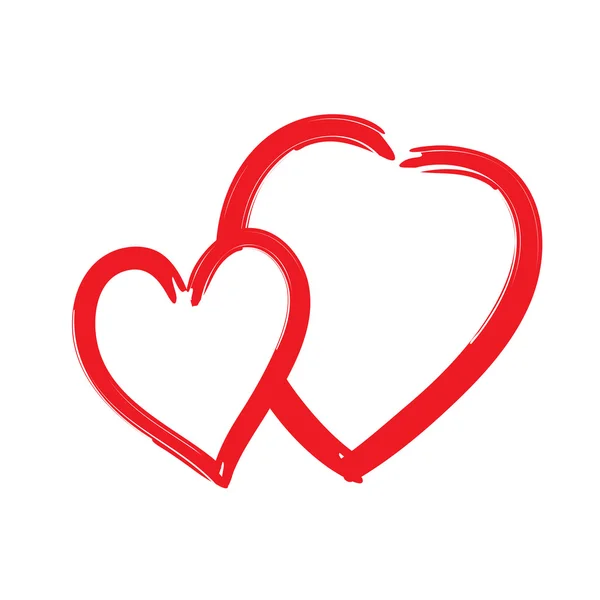 İzole kırmızı kalpler simgesi fırça doku şekil işareti — Stok Vektör