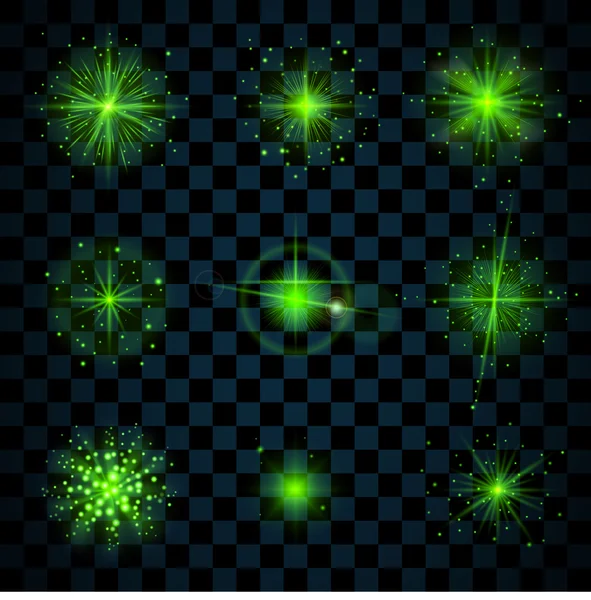 Λάμψτε πράσινα αστέρια λάμπει αστραφτερά — Διανυσματικό Αρχείο