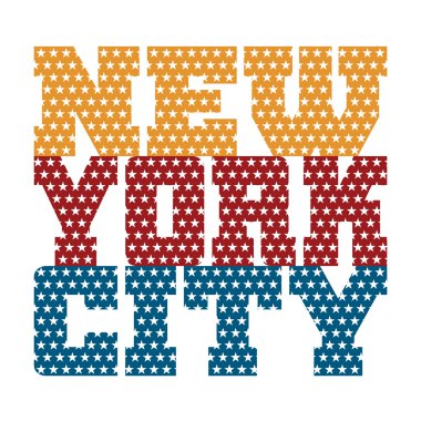 T shirt tipografi Semi New York mavi kırmızı turuncu yıldız