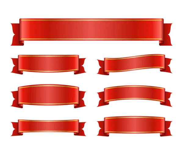 Bandeiras de fita vermelha definir design de seda —  Vetores de Stock