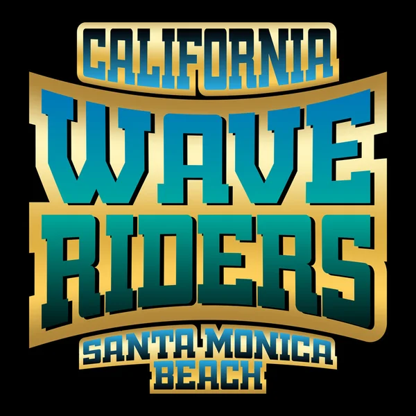 Wave riders t shirt typography graphics gold — Stock Vector