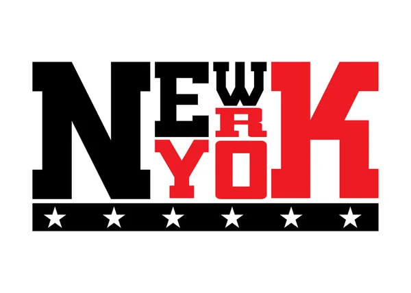 T-shirt tipografia estrelas Nova York vermelho —  Vetores de Stock