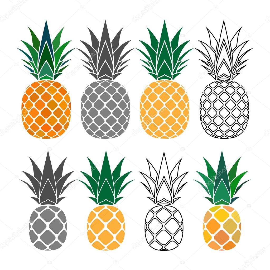 pineapple yellow gray icons set