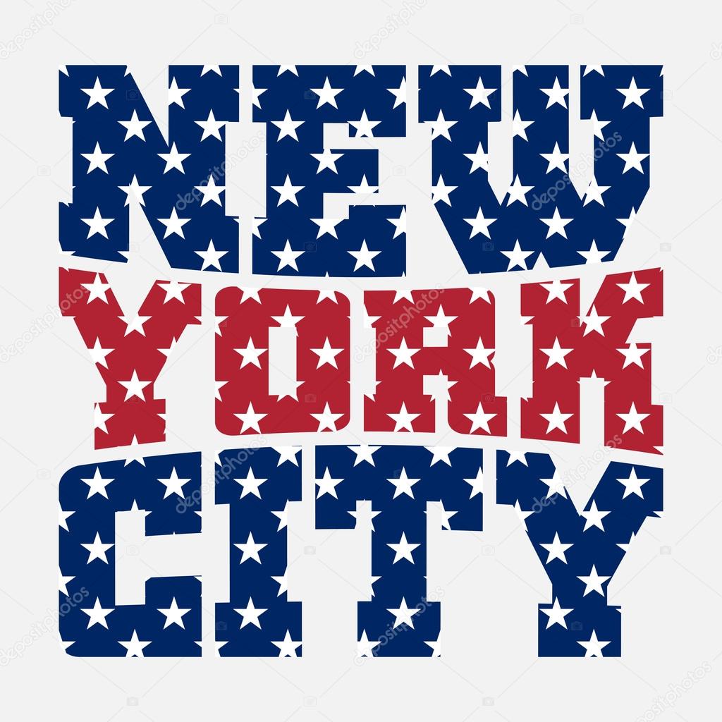 T shirt typography New York blue red star