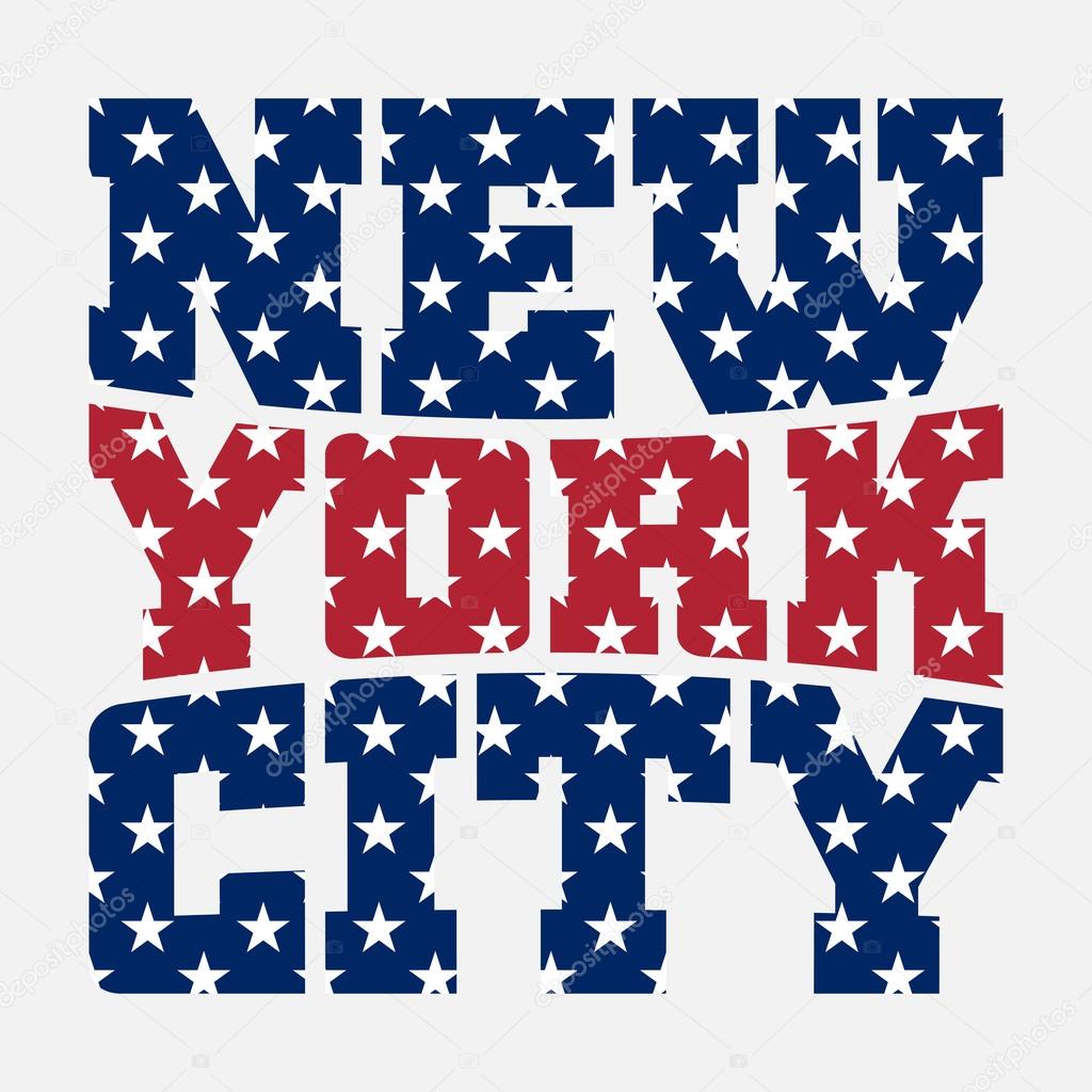 T shirt typography graphics New York. Athletic style NYC. Fashion american stylish print for sports wear. Color on white emblem. Template for apparel, card, poster. Symbol big city Vector illustration