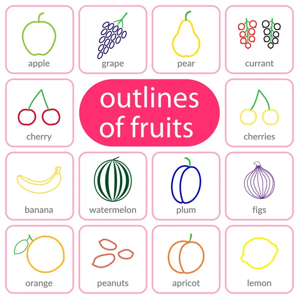 Flat fruits outlined coloured — Stock Vector