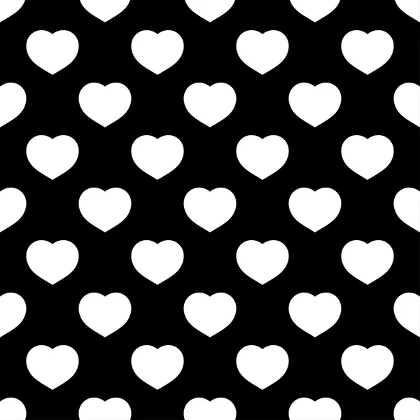 White hearts seamless pattern on black background — 图库矢量图片