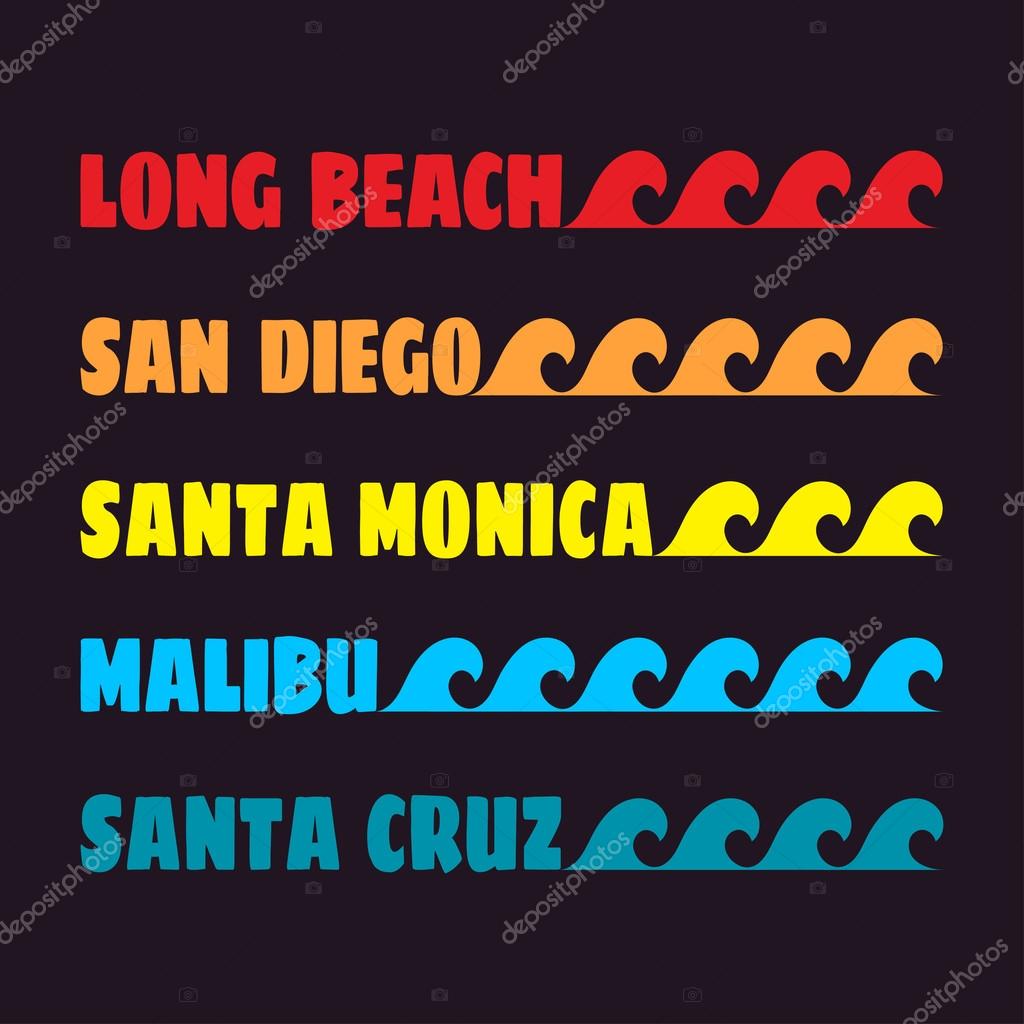 Beach typography. Fashion graphics design, surf. Graphic style for t-shirt, sportswear apparel and other print production. Original wear. Vector illustration