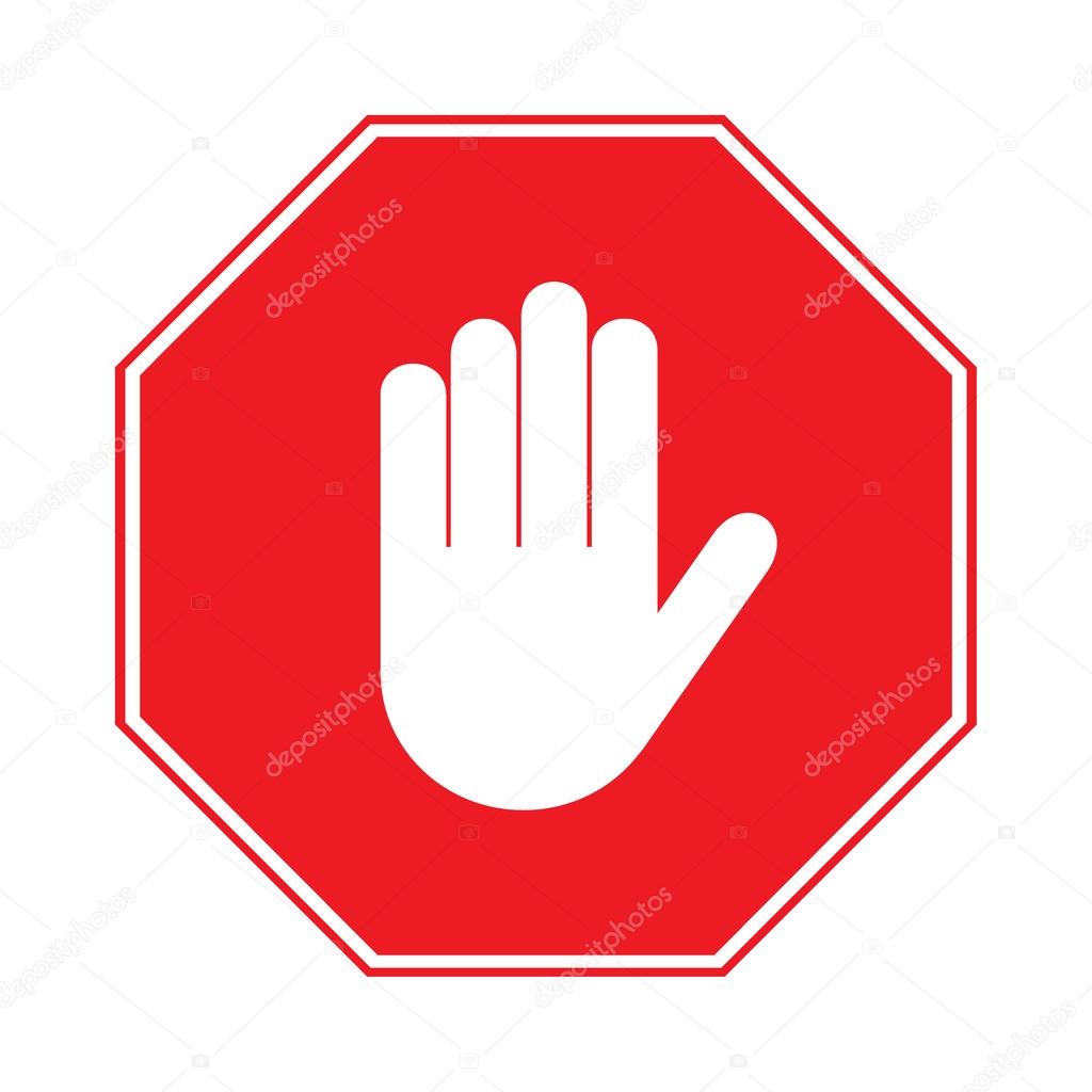 stop hand sign on white background