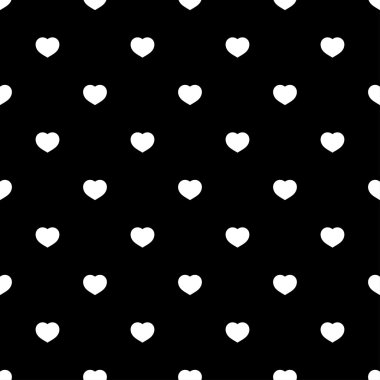 White hearts seamless pattern on black background
