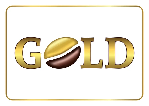 Grão de café dourado com ouro texto —  Vetores de Stock