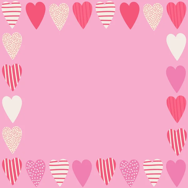 Handgezeichneter rosafarbener Rahmen mit Herzen für den Valentinstag. Vektorillustration. — Stockvektor