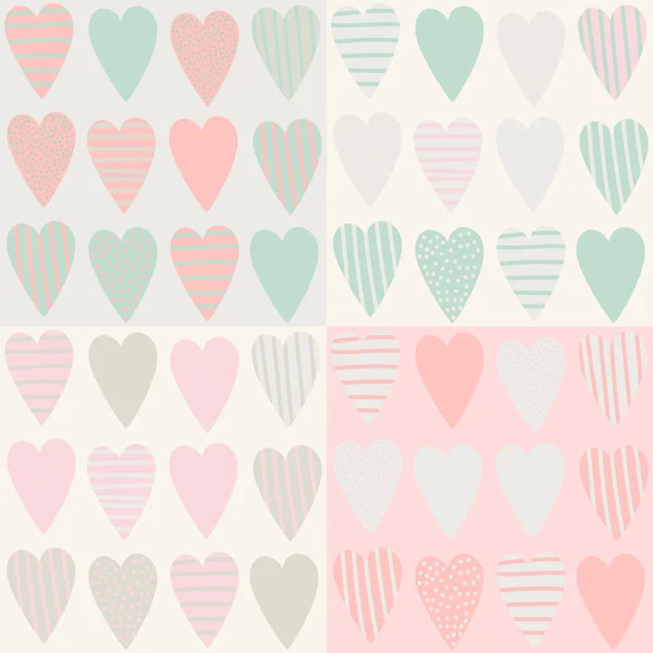 Zestaw bezszwowy wzór z ręcznie rysowane różowe serca. Śliczne uniwersalne tapety. Ilustracje wektorowe. — Wektor stockowy