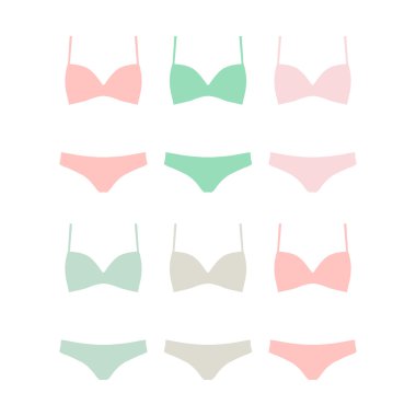 Kadın iç çamaşırı. Kadının iç çamaşırı, vektör çizimi. Pastel renkler. Beyaz arkaplanda vektör simgesi.