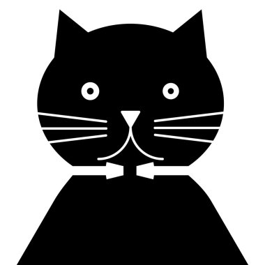 Beyaz arka plan daki geometrik kedi. Basit ve minimalist portre. Siyah ve beyaz. Yalıtılmış vektör illüstrasyonu.