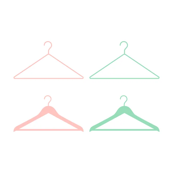 Cabides de roupas para loja, loja, guarda-roupa. Ícones simples e minimalistas. Coleção de roupas cabides símbolos. Sinais de estilo de design plano. Cores pastel. Ilustração vetorial . — Vetor de Stock