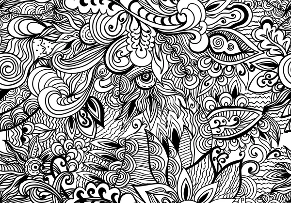 Doodle schwarz-weiß abstrakten handgezeichneten Hintergrund. Wellenförmiger Zentangle-Stil nahtloses Muster. — Stockvektor