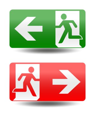 Acil durum simgeleri ateş. Vektör çizim. Yangın çıkışı.