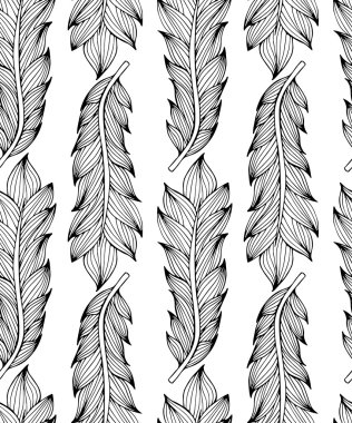 Eşarplı siyah beyaz seamless modeli. Boho stil öğeleri. Vektör çizim.