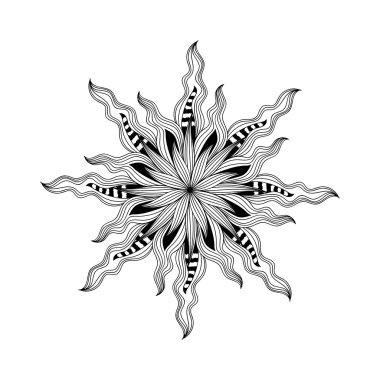 Mandala. Siyah ve beyaz yuvarlak süsleme. Vektör çizim.