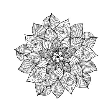 Mandala. Siyah ve beyaz yuvarlak süsleme. Vektör çizim.