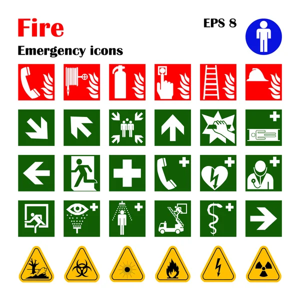 Icônes d'urgence incendie. Illustration vectorielle . — Image vectorielle