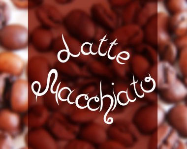 Tipografik el Cafe Dekorasyon için kompozisyon çekilmiş. Kahve çekirdekleri