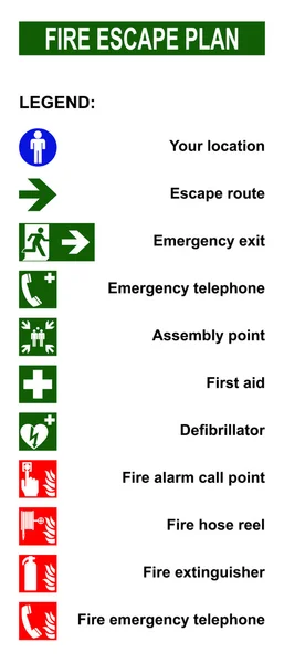 Conjunto de símbolos para planos de evacuação das escadas de incêndio — Vetor de Stock