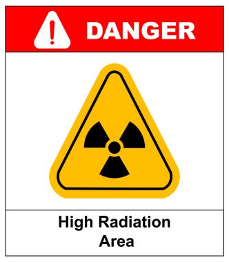 Sekizgen sarı ve siyah dikkat radyasyon tehlikesi metin ve beyaz arka plan üzerinde izole. işaret-jpg formatında
