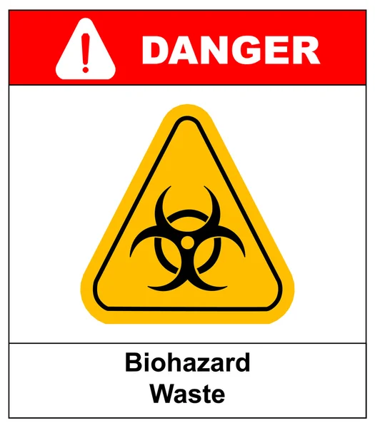 Biohazard symbol znak alert o zagrożeniu biologicznym, czarny żółty trójkąt signage tekst, na białym tle — Wektor stockowy