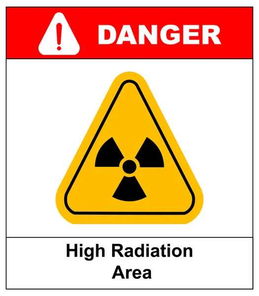 Octagon żółty i czarny tekst zagrożenia promieniowaniem należy zachować ostrożność i podpisać na białym tle na białym tle.-jpg format — Wektor stockowy
