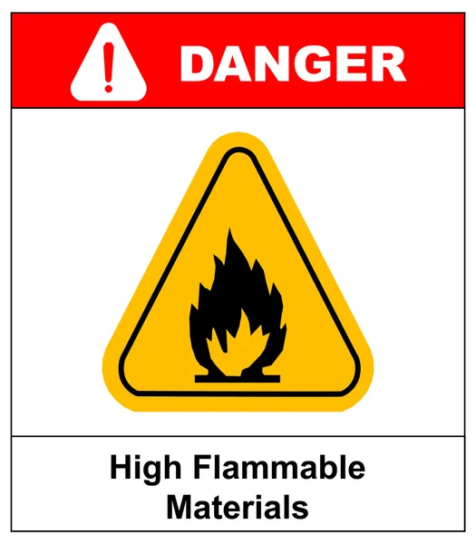 Fire warning sign in yellow triangle. High Flammable Materials — Stock Vector
